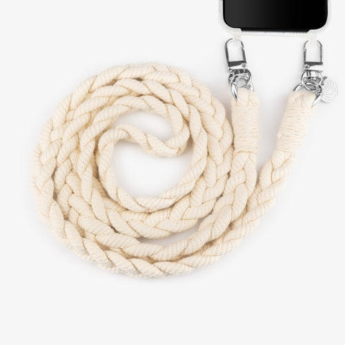 Baumwoll Handykette - Boho Creme (Silber) Handykette Damen ELISA Germany