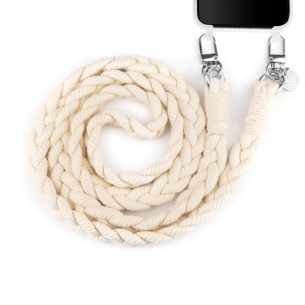 Baumwoll Handykette - Boho Creme (Silber) Handykette Damen ELISA Germany