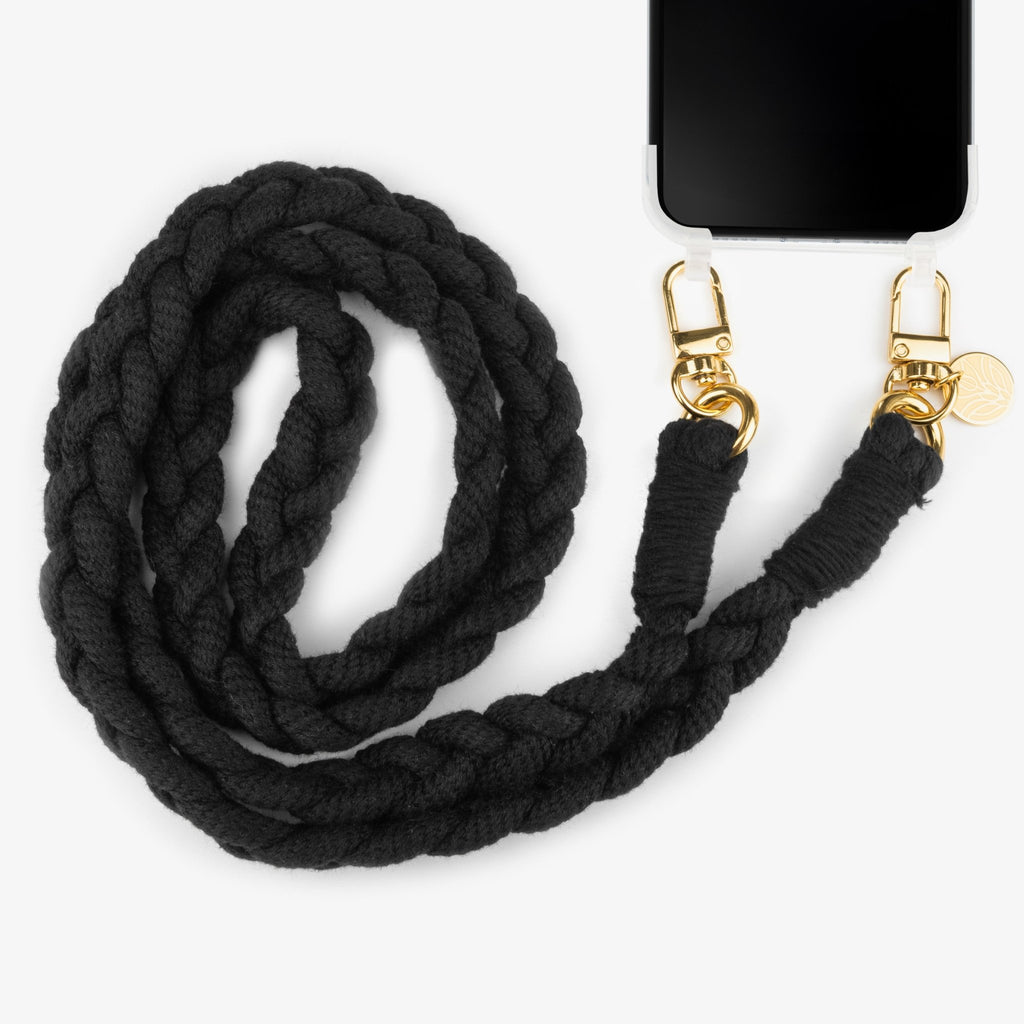 Boho Baumwoll Handykette – Midnight Black (Gold) Handykette Damen ELISA Germany