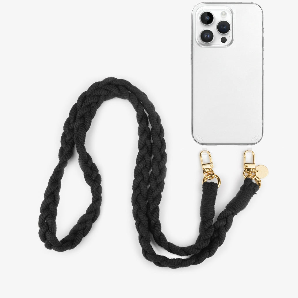 Boho Baumwoll Handykette – Midnight Black (Gold) Handykette Damen ELISA Germany