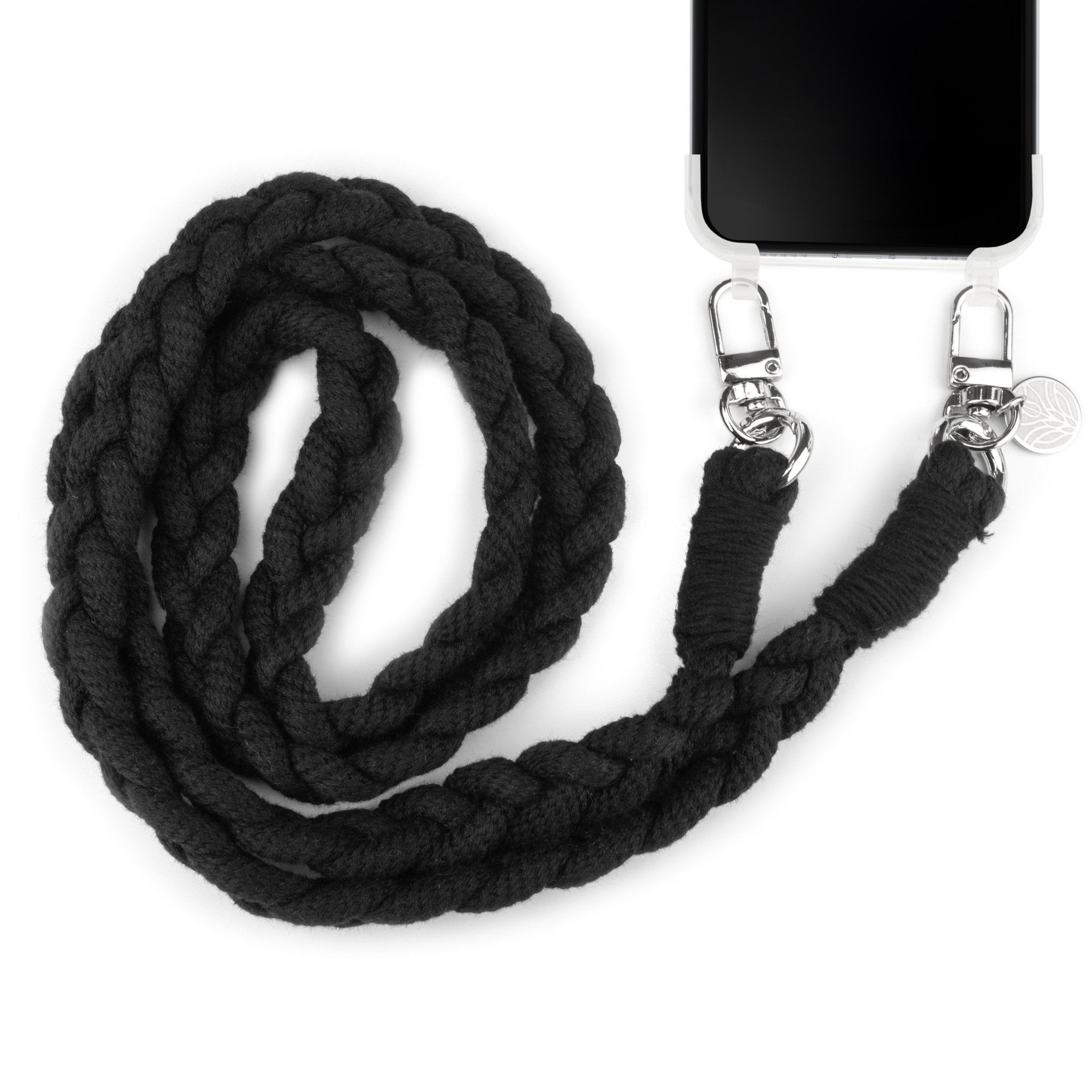 Boho Baumwoll Handykette – Midnight Black (Silber) Handykette Damen ELISA Germany