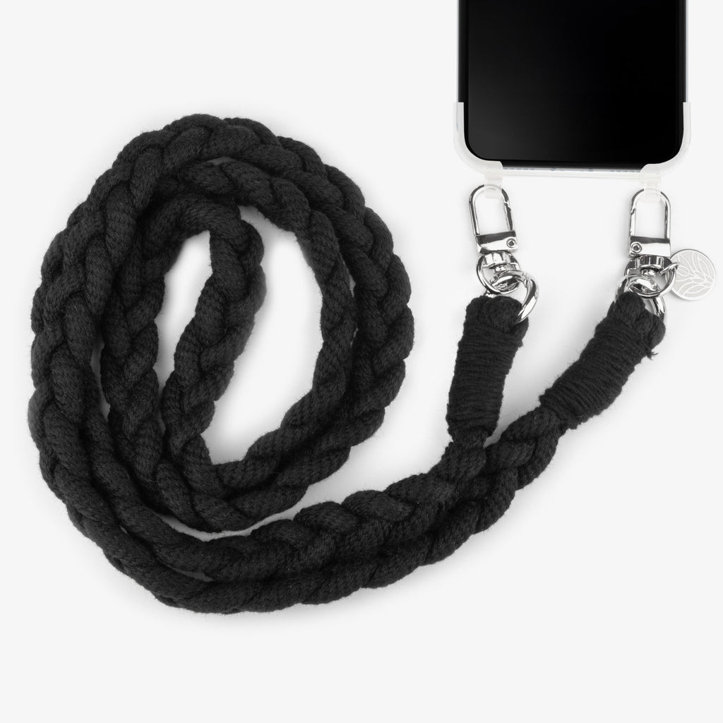 Boho Baumwoll Handykette – Midnight Black (Silber) Handykette Damen ELISA Germany