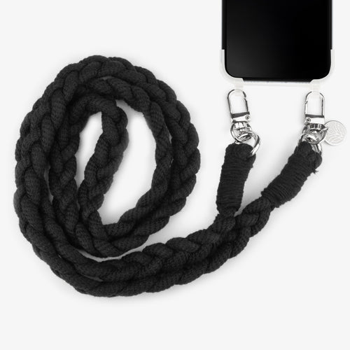 Boho Baumwoll Handykette – Midnight Black (Silber) Handykette Damen ELISA Germany