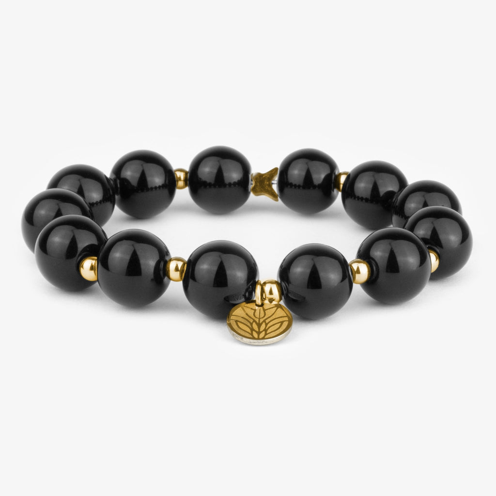 ELISA Perlenarmband Obsidian – Luxury Edition (Gold) Handykette Damen ELISA Germany 12mm