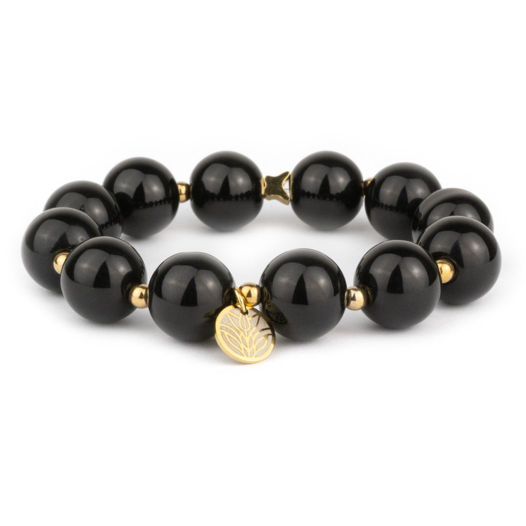 ELISA Perlenarmband Obsidian – Luxury Edition (Gold) Handykette Damen ELISA Germany 14mm