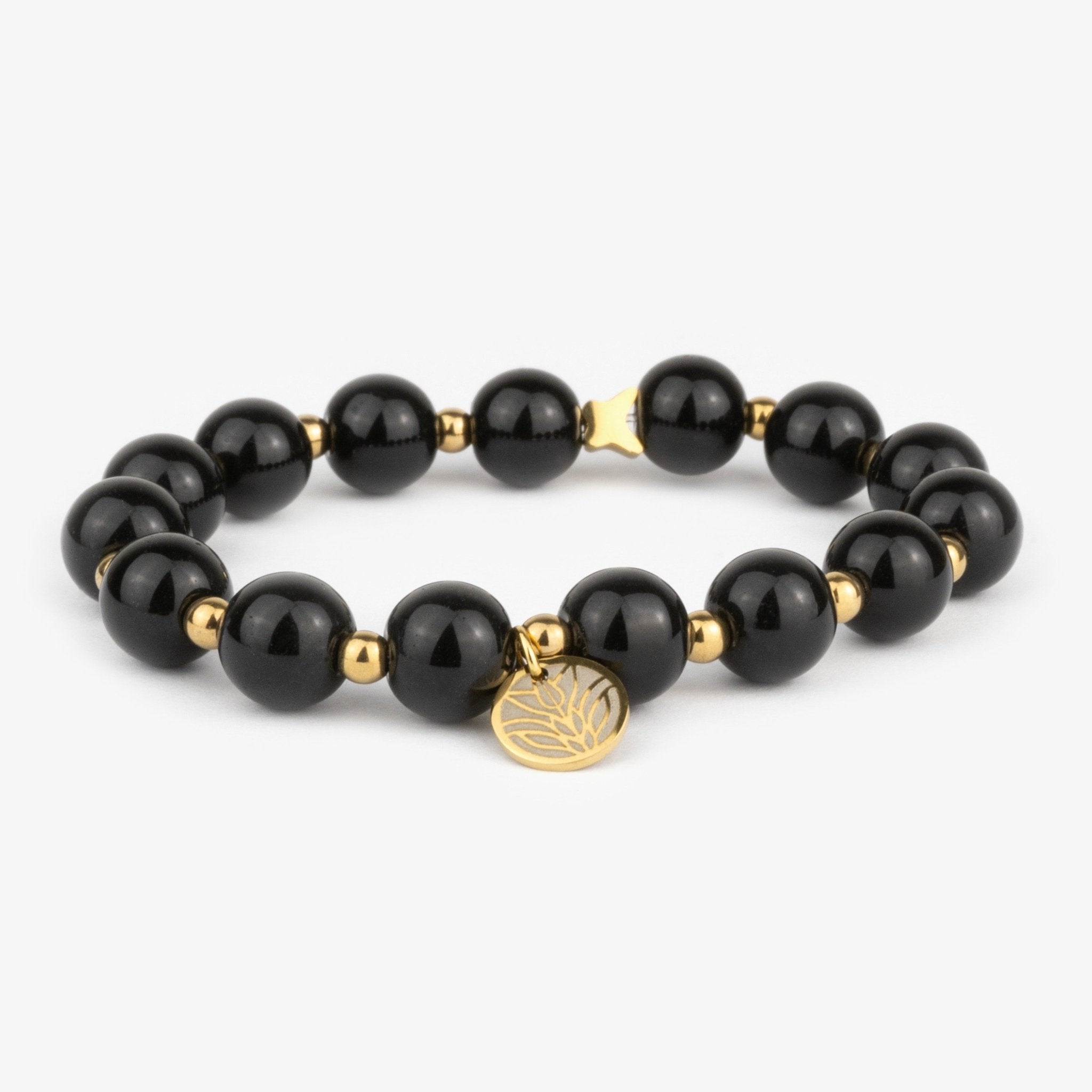 ELISA Perlenarmband Obsidian – Luxury Edition (Gold) Handykette Damen ELISA Germany 10mm