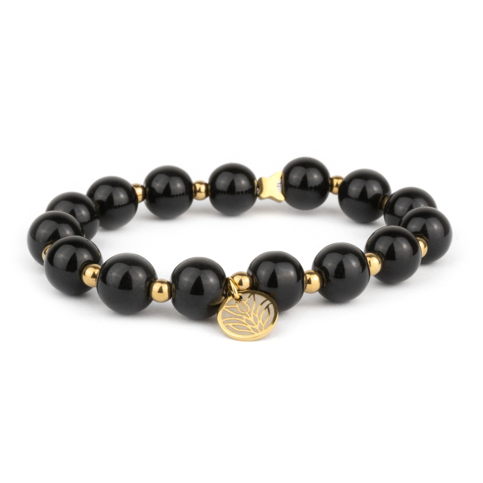 ELISA Perlenarmband Obsidian – Luxury Edition (Gold) Handykette Damen ELISA Germany 10mm